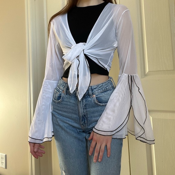 Mesh Boho Bell Sleeve Wrap Top/ Swim cover - Picture 1 of 3